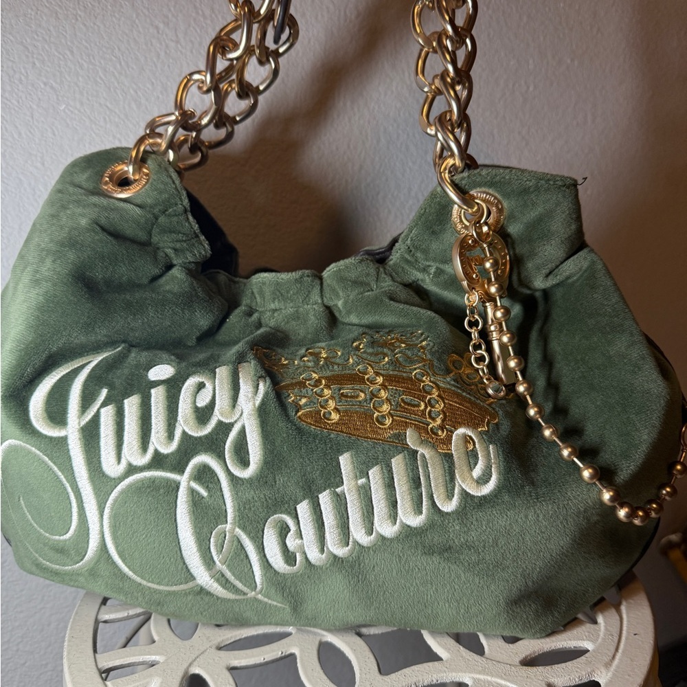 Juicy Couture Olive Green Shoulder Bag with Gold Chain